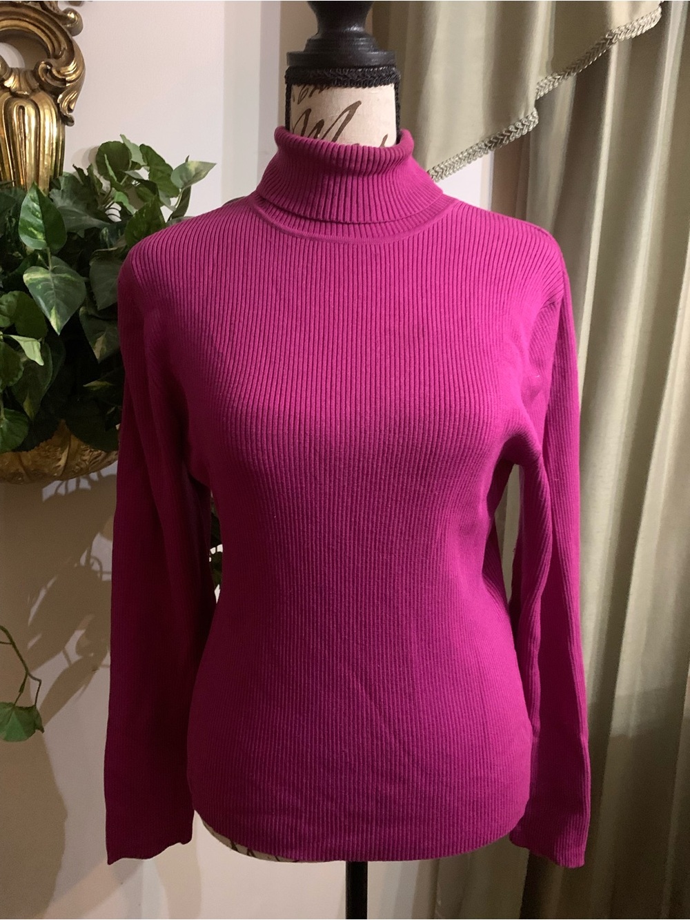 Magenta Ribbed Turtleneck Sweater
